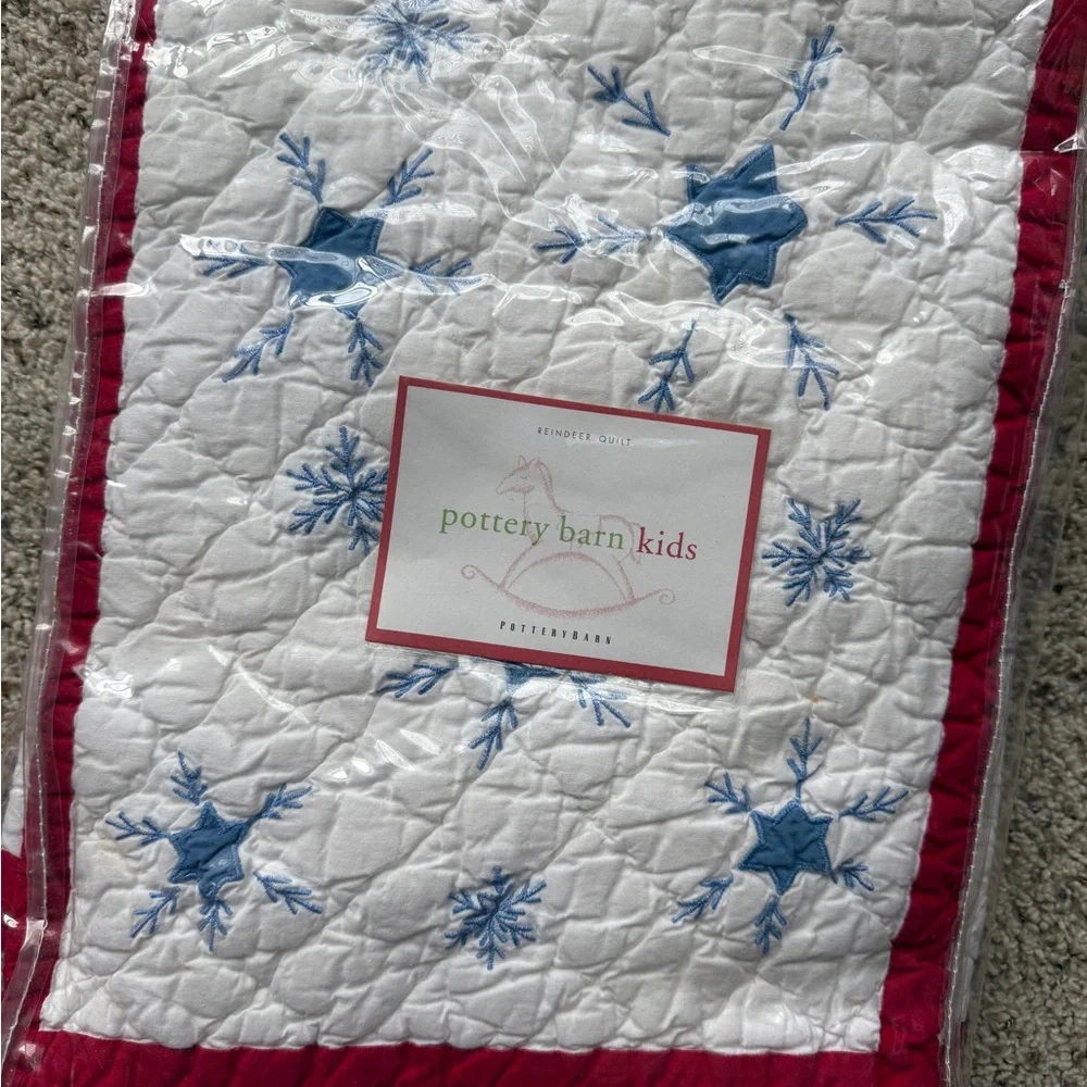 Vintage RARE Pottery Barn Kids Christmas Reindeer Baby Quilt